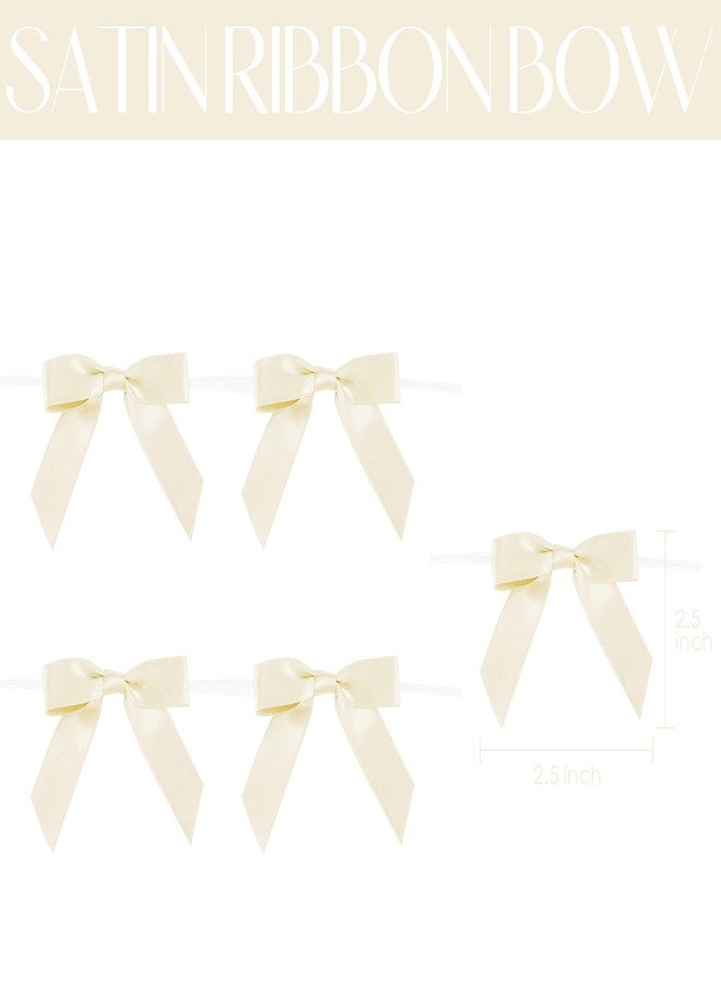 AIMUDI Ivory Bows 2.5" Pretied Satin Ribbon Bows Premade Twist Tie Bow for Treat Bags Cake Pop Bow for Wedding Favors Mini Bows for Gift Wrapping Baby Shower Decorations - 50 Counts - Image 2